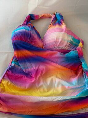 La Blanca Women's V-Neck Halter Tankini Swimsuit Top Sunset Shores Size 4 NWT